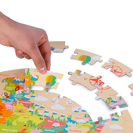 Webby Amazing India Map Jigsaw Floor Puzzle 60 Pcs with 4 Double Sided Flashcards