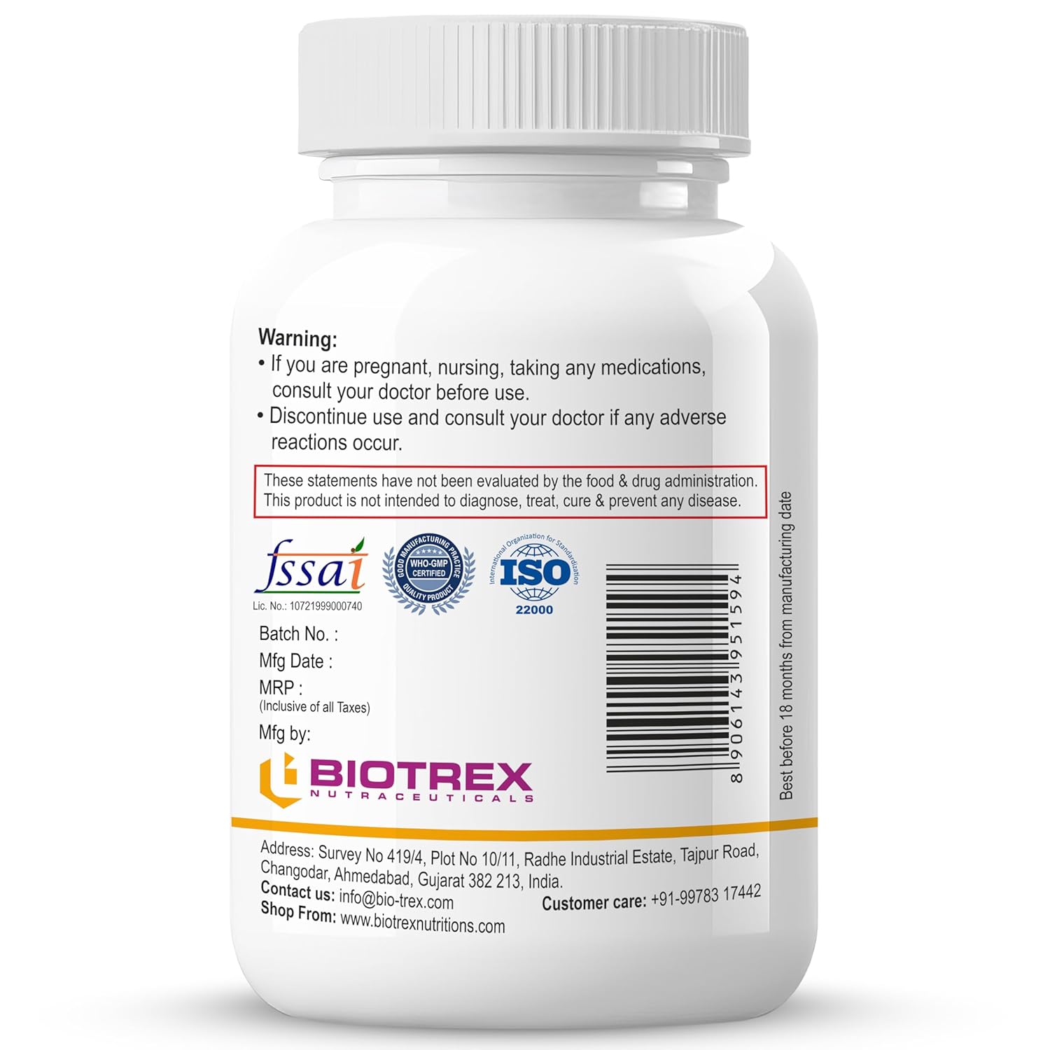 Biotrex Nutraceuticals Vitamin B5 (Pantothenic acid) Supplement | Daily 100% RDA | Energy & Metabolism | Nerve Health | Healthy Cholesterol Levels | Hair, Skin & Nails | Lab Tested | 60 Veg Capsules