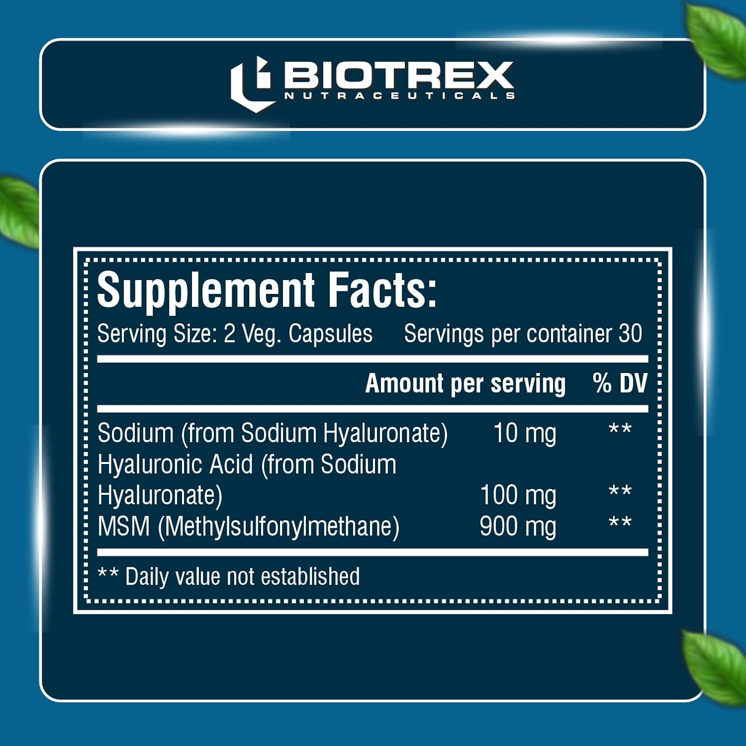 Biotrex Hyaluronic Acid - 100mg (60 Capsules), Dietary food supplement
