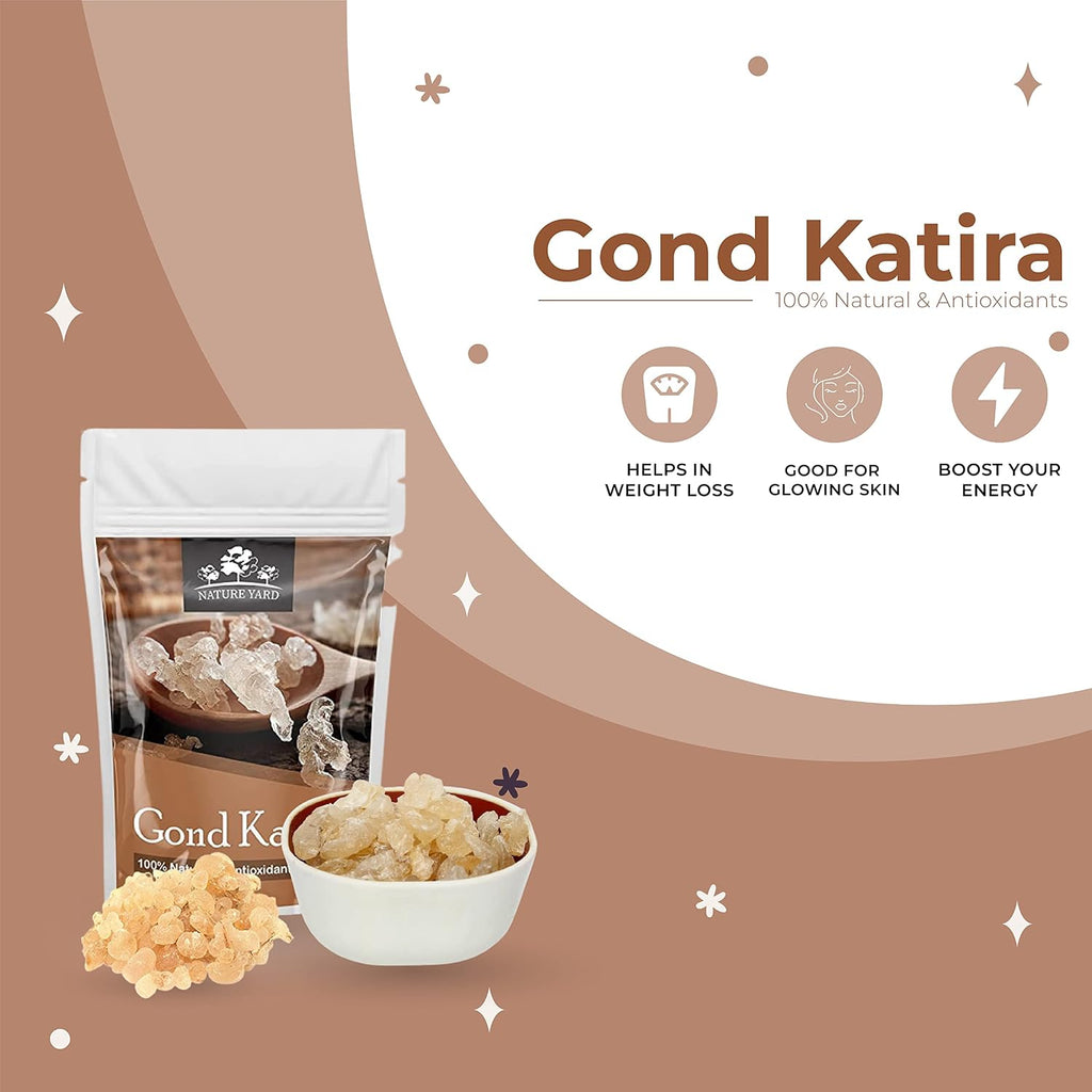 NATURE YARD Gond Katira Pure Organic (almond gum) tragacanth Crystals - 100% Natural Superfood with Cooling Properties | Almond Gum | Badam Pisni | Chahar Gond (100 Gm)