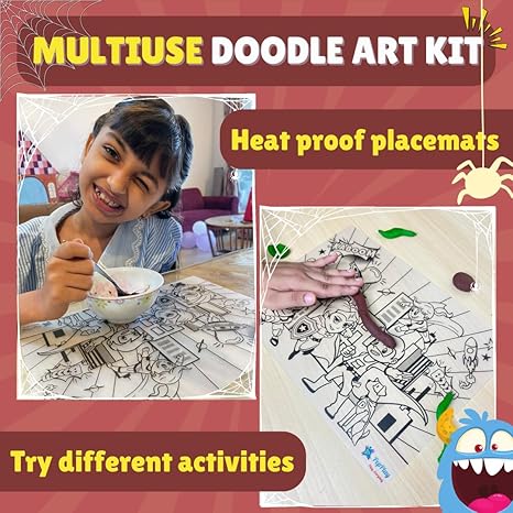 PepPlay Doodle Placemats Superheroes and Monsters 2 Coloring mats & 6 Quick Dry Smudge