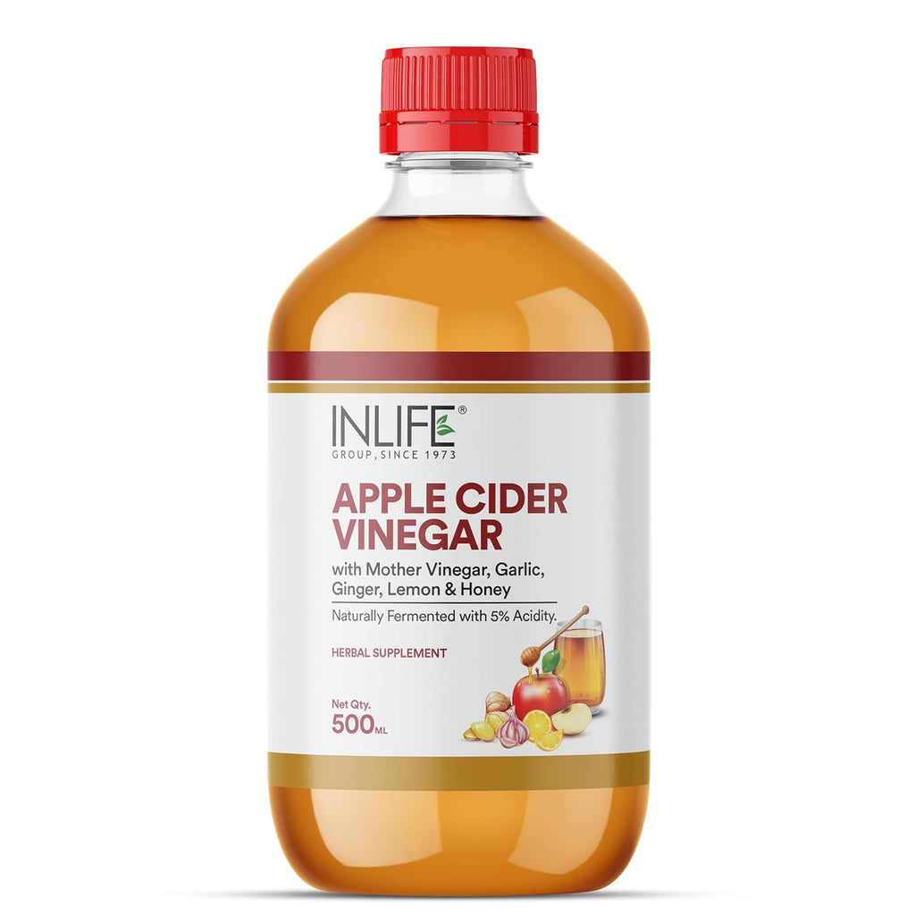 INLIFE Apple Cider Vinegar with Garlic Ginger Lemon Honey | Mother of Vinegar Raw Unfiltered Unpasteurized, 500 ml