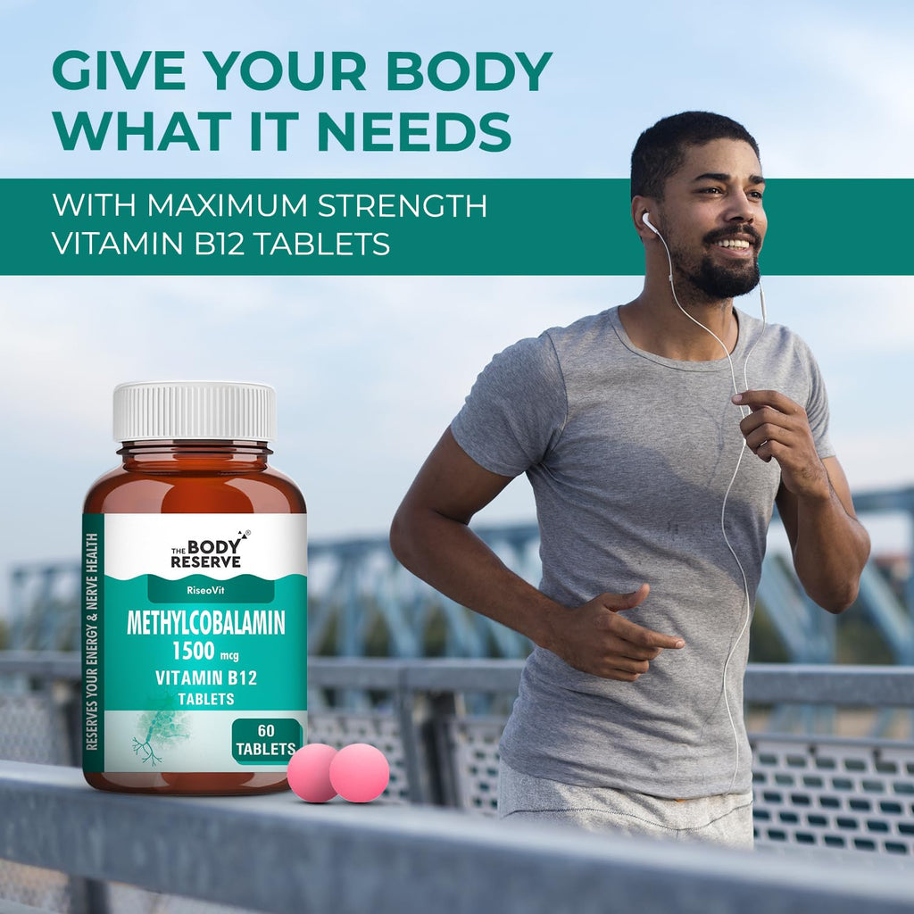 THE BODY RESERVE Vitamin B12 Tablets 1500 mcg as Methylcobalamin | Vitamin B12 Supplement for Energy, Focus & Nerve Health | 60 Veg Tablets (2 Months Supply Pack)
