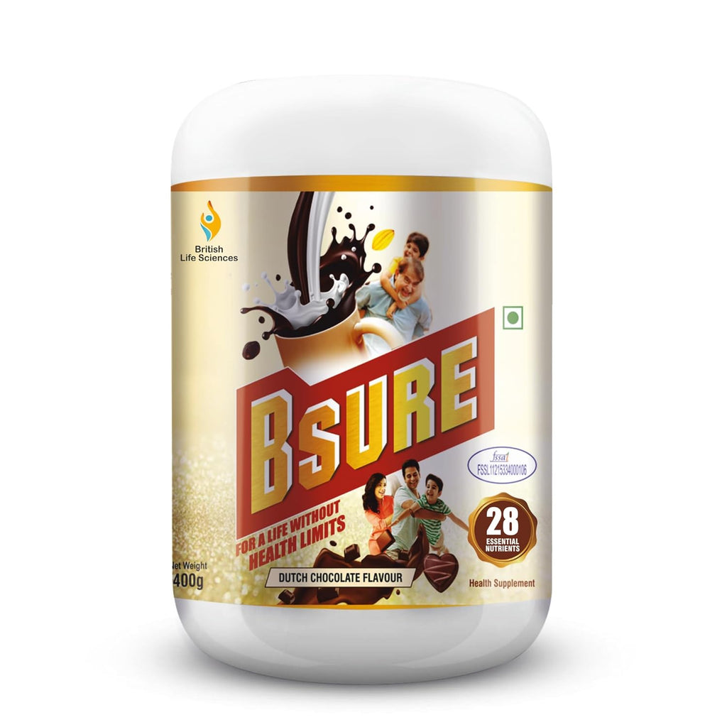 Bsure - For a Life Without Health Limits | Complete Balanced Nutritional Supplement for All Ages | Immunity Booster with 3 Vital Antioxidants & 28 Nutrients | Gluten-Free | Dutch Chocolate Flavour | 400g