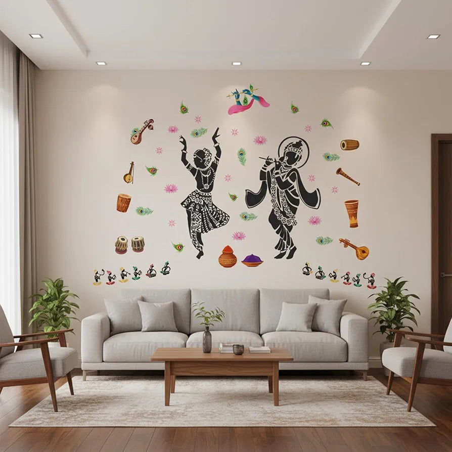 StickMe Lord Radhe Krishna Hindu God Creative Religious Wall Sticker - Self Adhesive Peel & Stick Vinyl Extra Large - 260 x 160 cm
