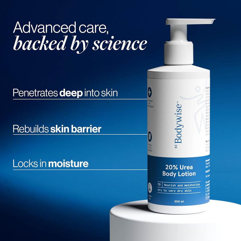 Be Bodywise 20% Urea Body Lotion 300ml | 48 Hrs Moisturization For Very Dry & Flaky Skin| Exfoliates & Repairs Skin Barrier |With Ceramides, Kokum & Mango Seed Butter | Non-Greasy & Lightweight Formula