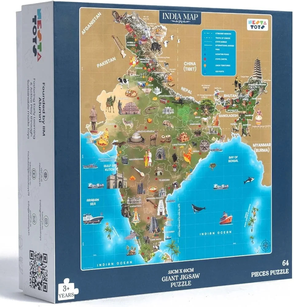Nesta Toys Floor Puzzle & Game India Map, Jigsaw & Toddler Puzzles, Educational Toy, Gifts for Boys & Girls Ages 3, 4, 5, 6, 7 | Geography for Kids