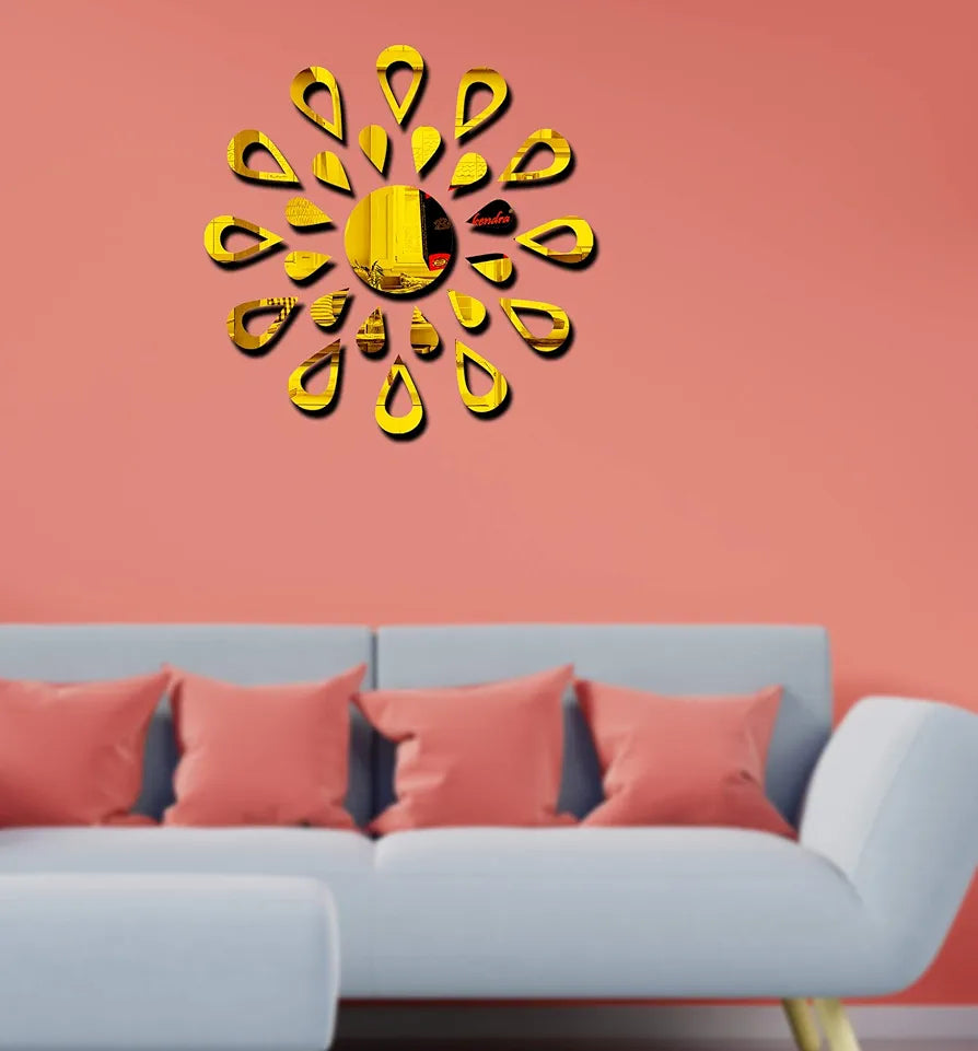 Bikri Kendra Sun Golden Model-5 Mirror Stickers for Wall, Acrylic Mirror Wall Decor Sticker