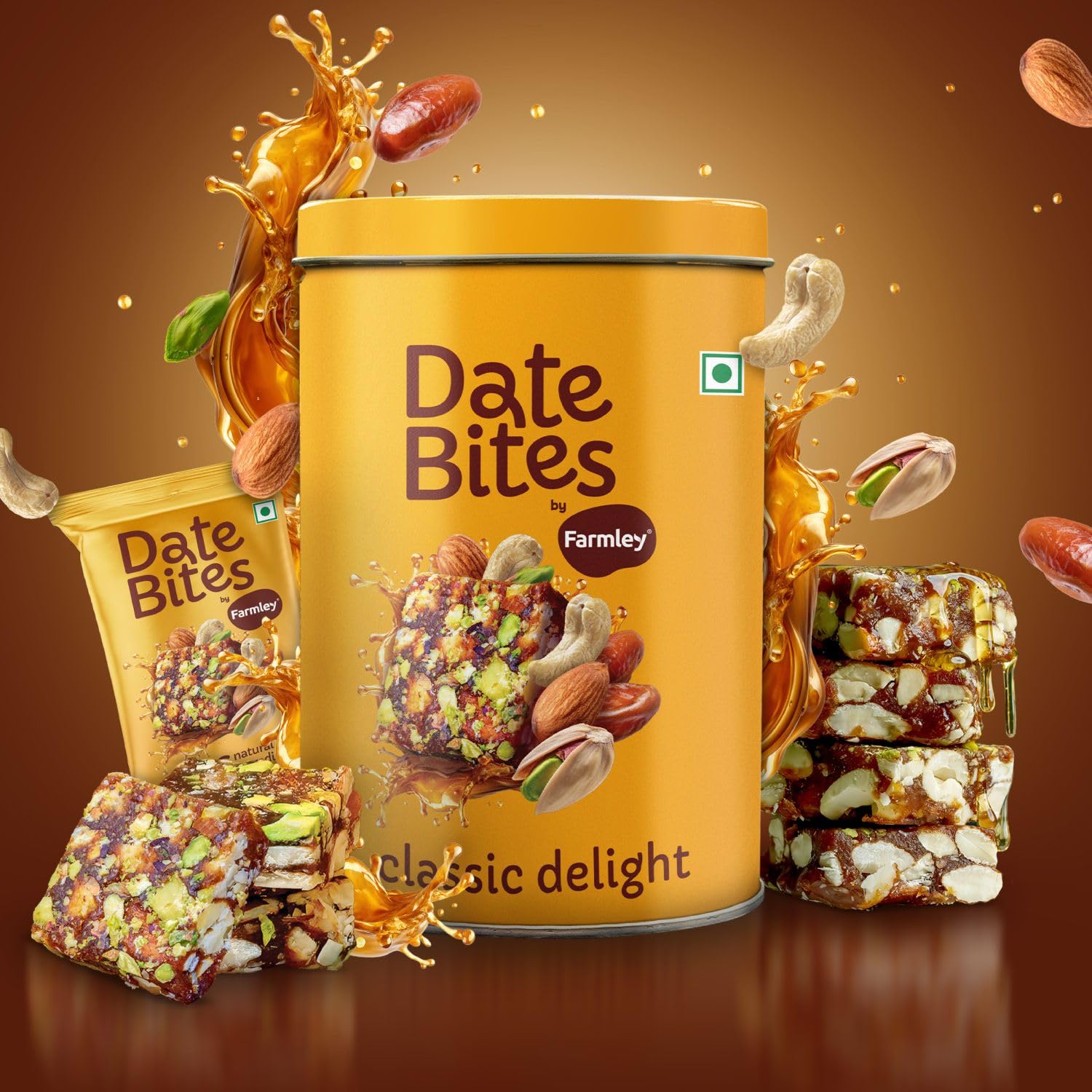 Farmley Classic Date Bites & Apple Pie Date Bites Tin Jar 200g X 2 I Dates Barfi Made with Dates, Pista, Cashews, Almonds, Honey and Pure Ghee I Dry Fruits Nuts