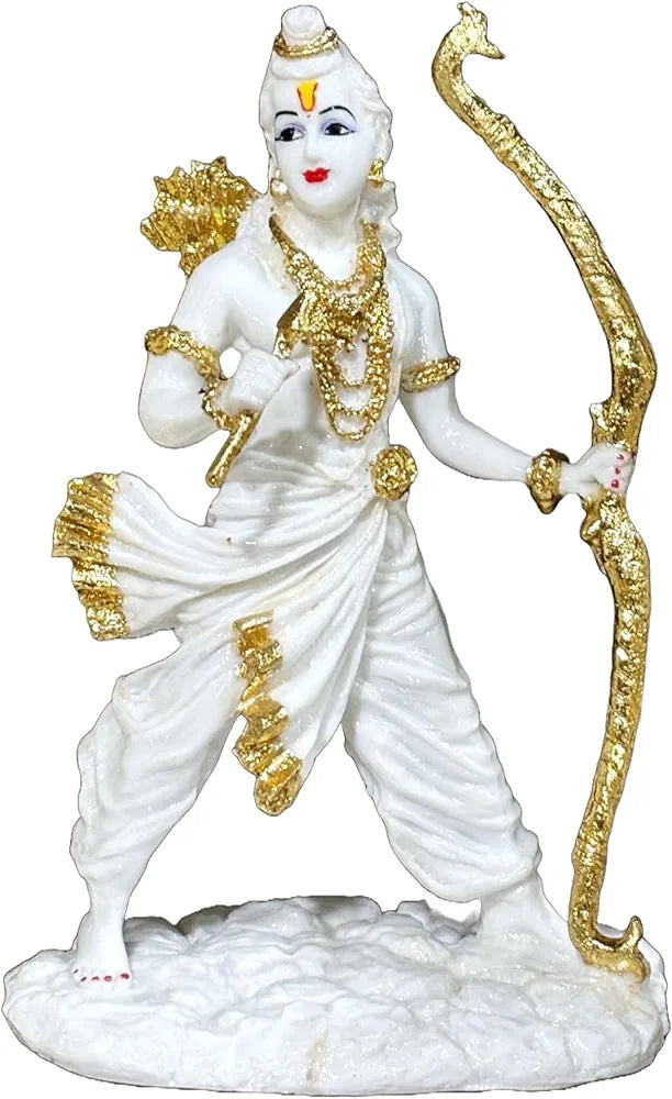 Alila Marble Finish Murti Idol Statue Sculpture Spiritual Hindu God Shri Ram White Idol 13.5 Inch