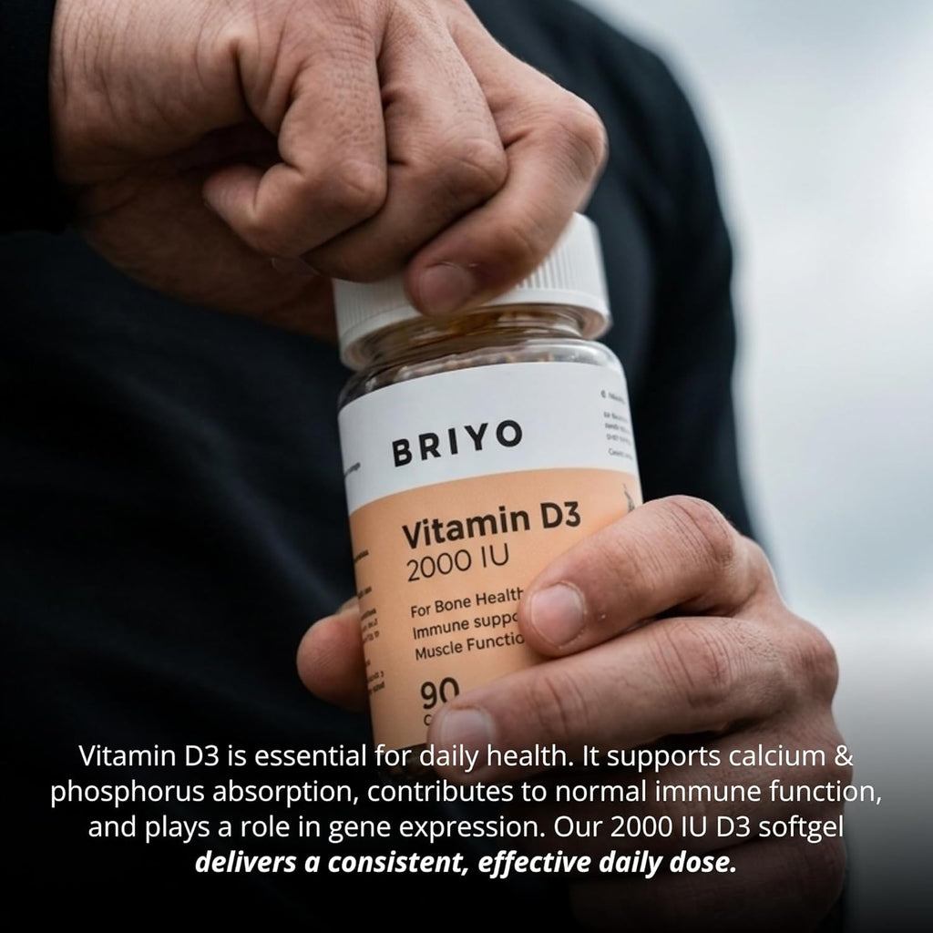 Briyo Vitamin D3 2000 IU - 90 Softgels - For Bone Health, Muscle Function and Immune Support Healthy Bone Function Strong Muscles Boost Immune System for Men/Women