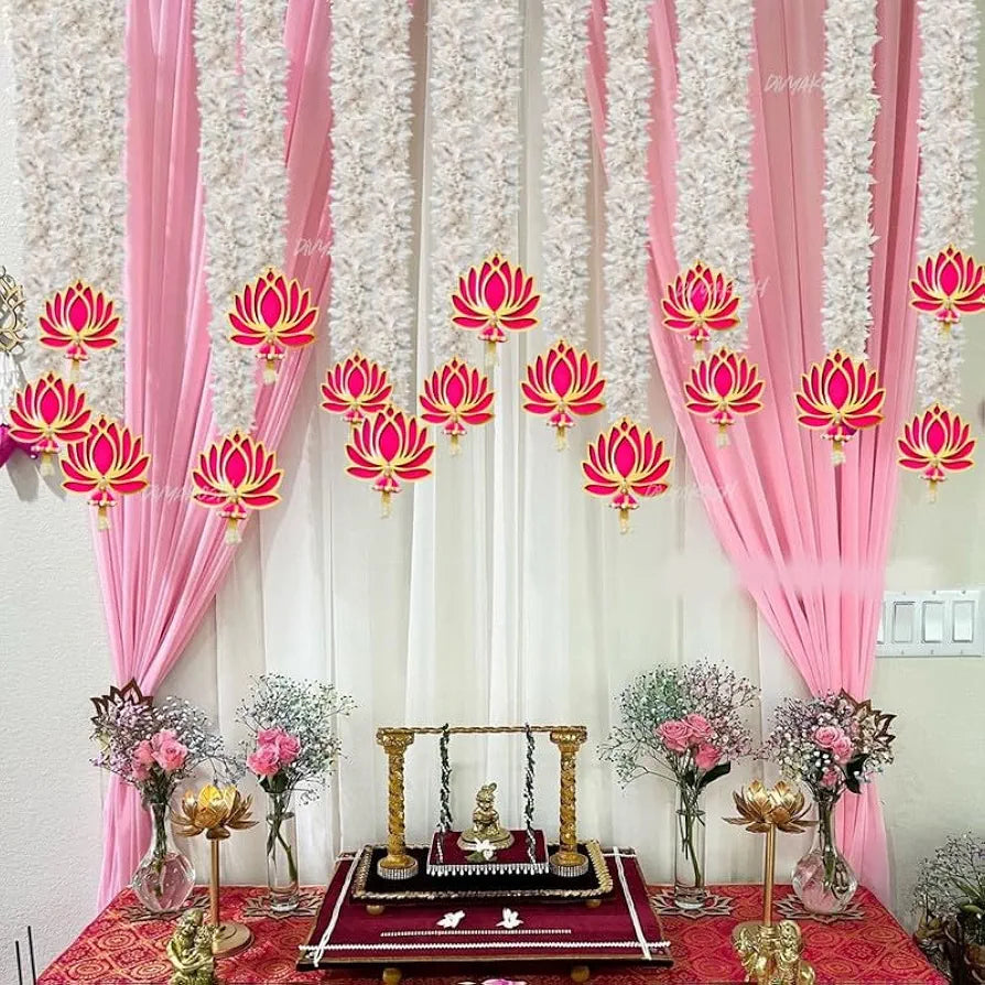 Lotus Hanging with White Artificial Flowers 10 Pcs Floral Wall Hangings Lotus with Jhumki 40 Inches Each