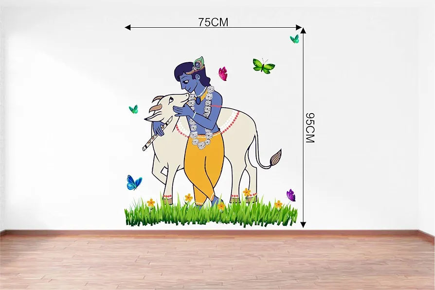 Rawpockets Lord Krishna and Cow Nature Wall Sticker -Self-Adhesive