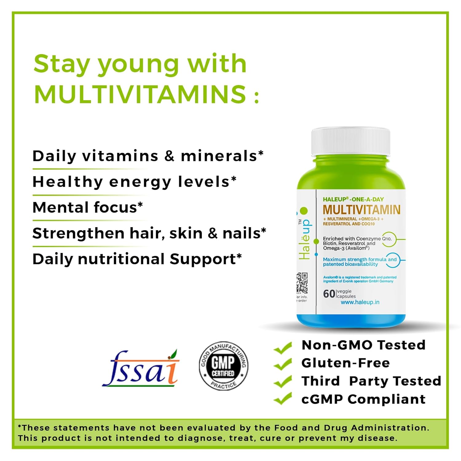 Haleup Multivitamins capsules for Women & Men - 120 CAPSULES, Multivitamin & Multimineral Supplements with Omega-3, Resveratrol, Coenzyme Q10 & Biotin