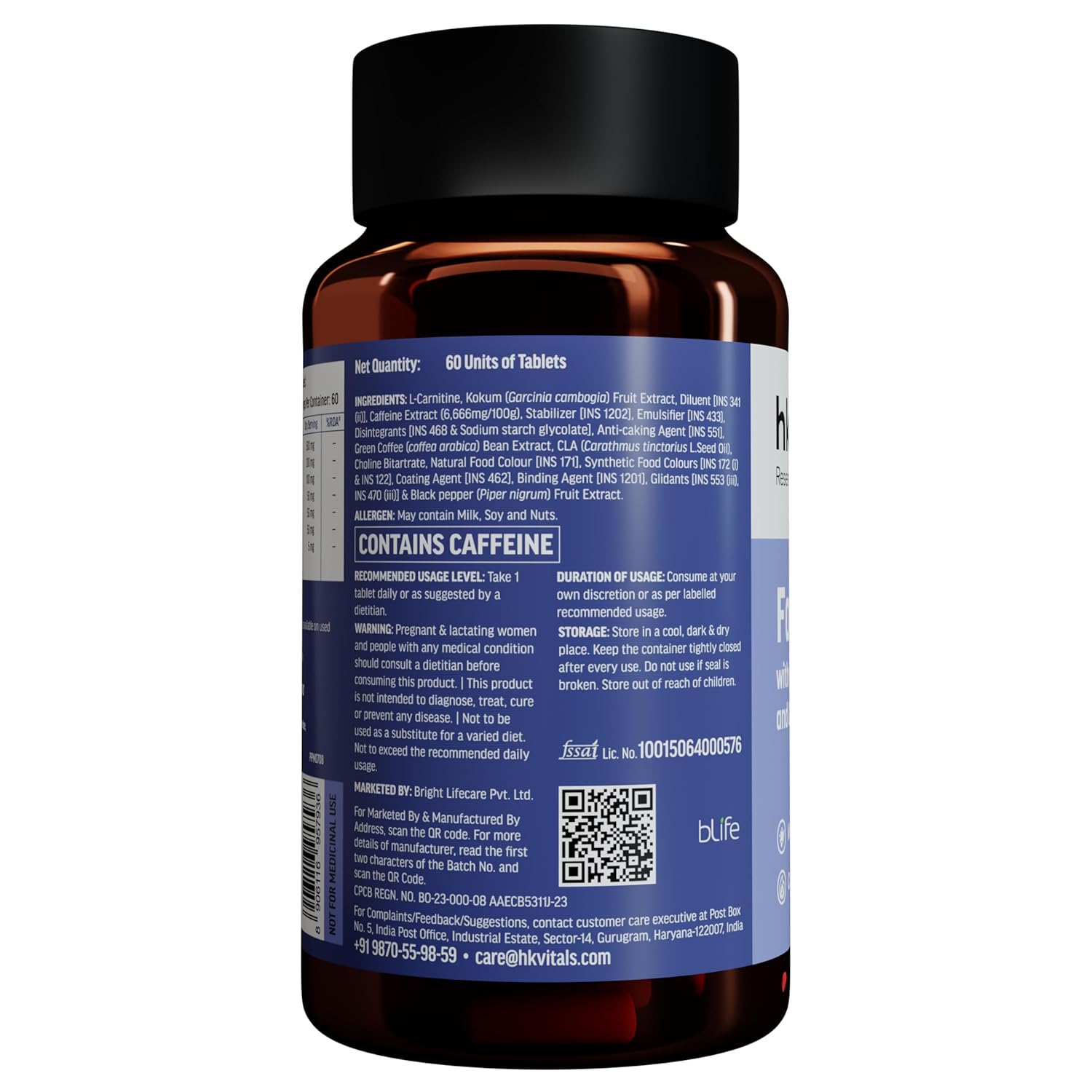 HealthKart hk vitals Fat Burner (60 Tablets) | With L-Carnitine, Garcinia Cambogia, & Caffeine | Supports Weight Management & Fuels Metabolism