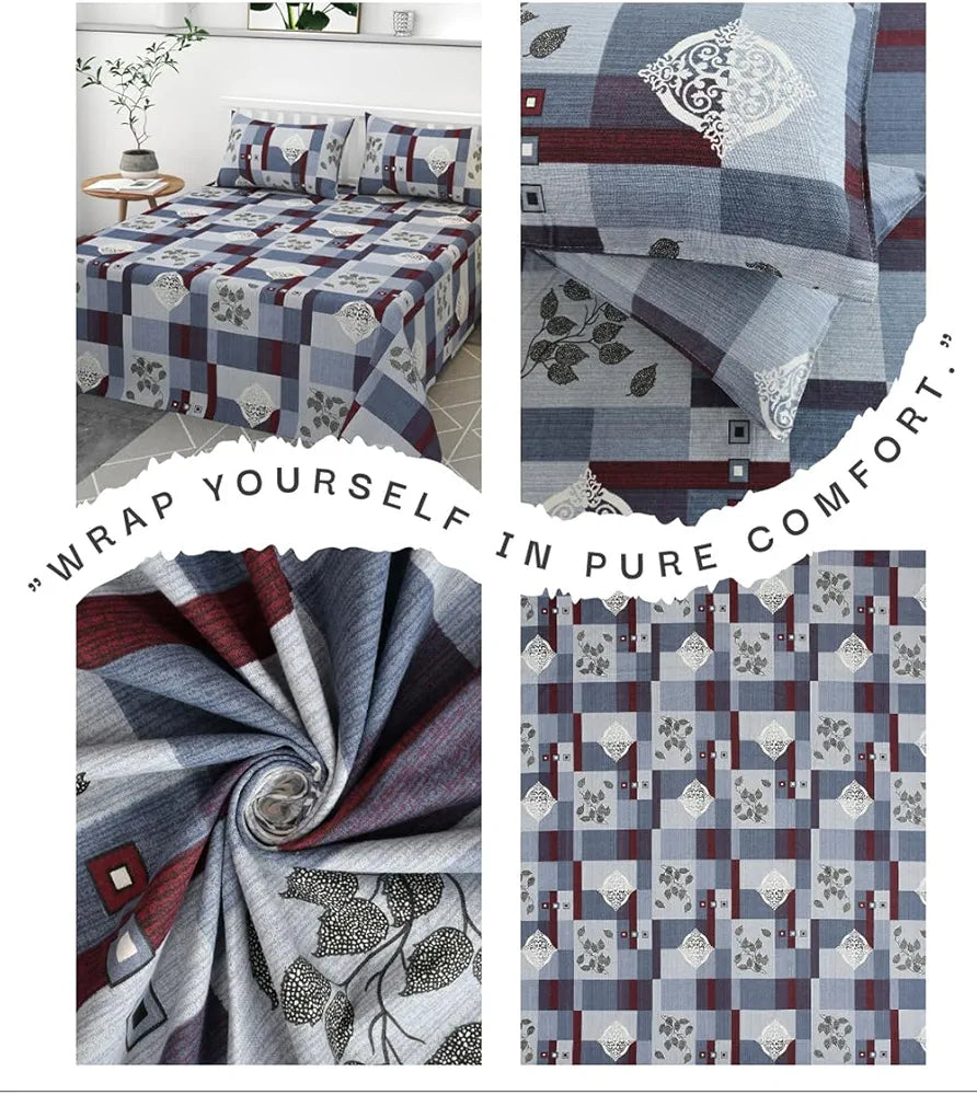 HomeKart Ultra Super Soft Pure Cotton Double Bedsheet with Two Pillow Covers for Your Bedroom Floral & Block Printed Premium Bedsheet  300 TC Blue & White