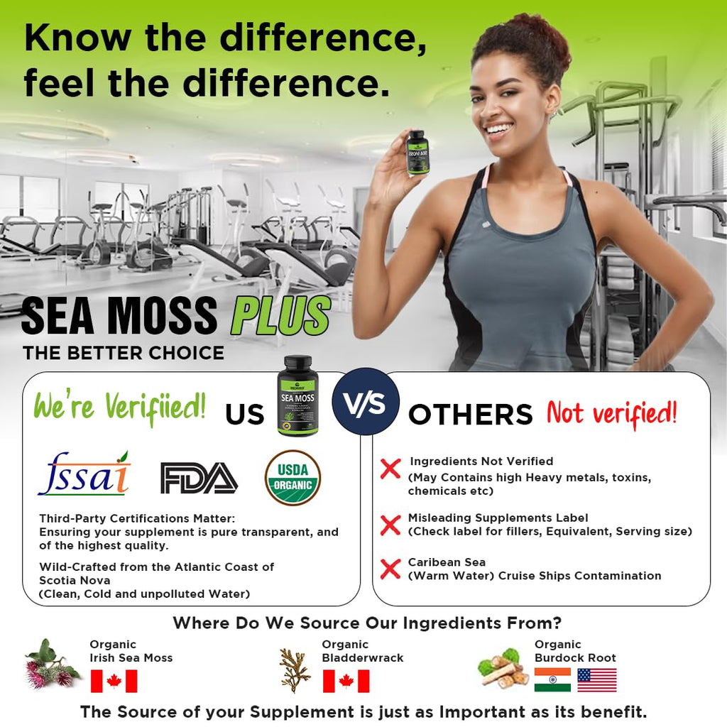 GREENDORSE Irish Sea Moss Vitality Capsules 7 In1 Formula-Gut Cleanse,Immunity,Joint & Thyroid Support-With Spirulina,Turmeric,Bladderwrack,Burdock|Superfood High In 90+ Minerals-60 Veg Capsules