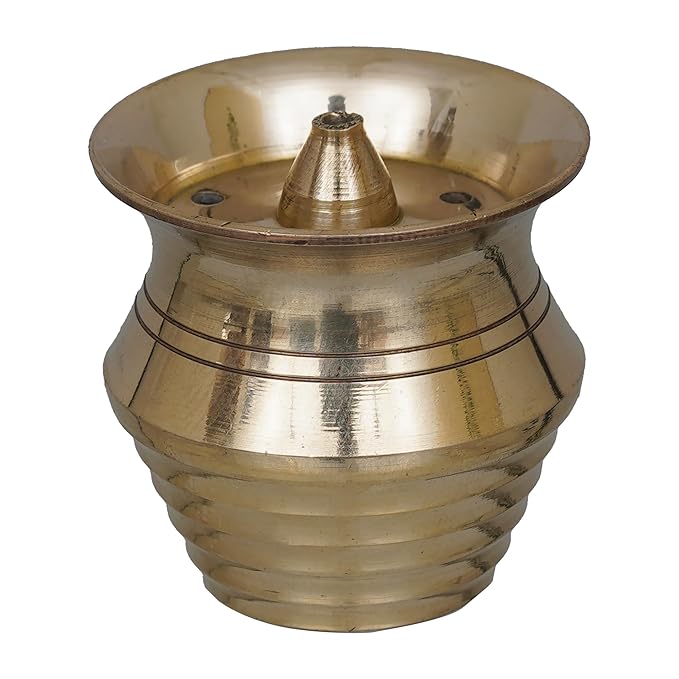 Ecraftindia Golden Pot Shape Brass Agarbatti Stand for Pooja | Incense Stick Holder With Ash Catcher | Agarbatti Holder