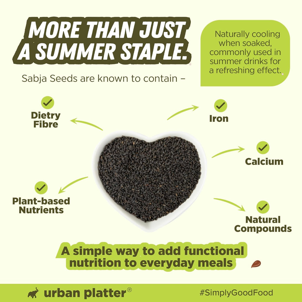 Urban Platter Sabja Seeds, (Basil Seeds for Weight Management, Digestion & Hydration, Rich in Fiber & Omega-3, Falooda, Detox Drinks & Smoothies)
