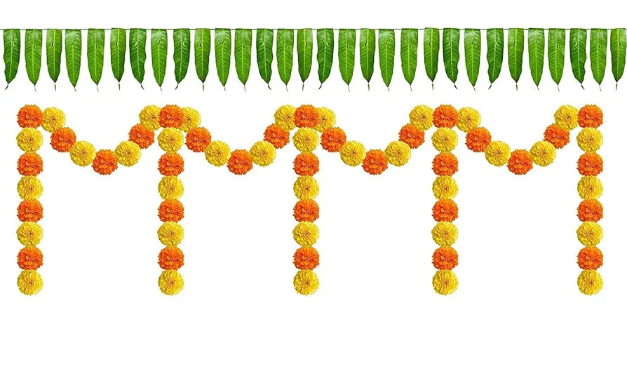 Artificial Marigold Flowers for Decoration Garland with Bell 5 Feet Long yelow - 100pcs(10pkt)