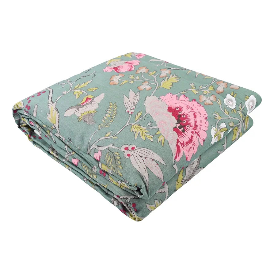 Trance Home Linen 100% Cotton Reversible Dohar Double Bed Size Jaipuri Printed Artisan Block Design Blanket Soft Lightweight Colour Calicut Green