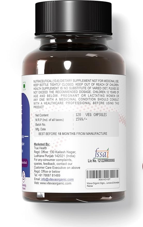 Viteva Organic Digestive Enzymes for Adults - 500mg - 120 Veg Cap