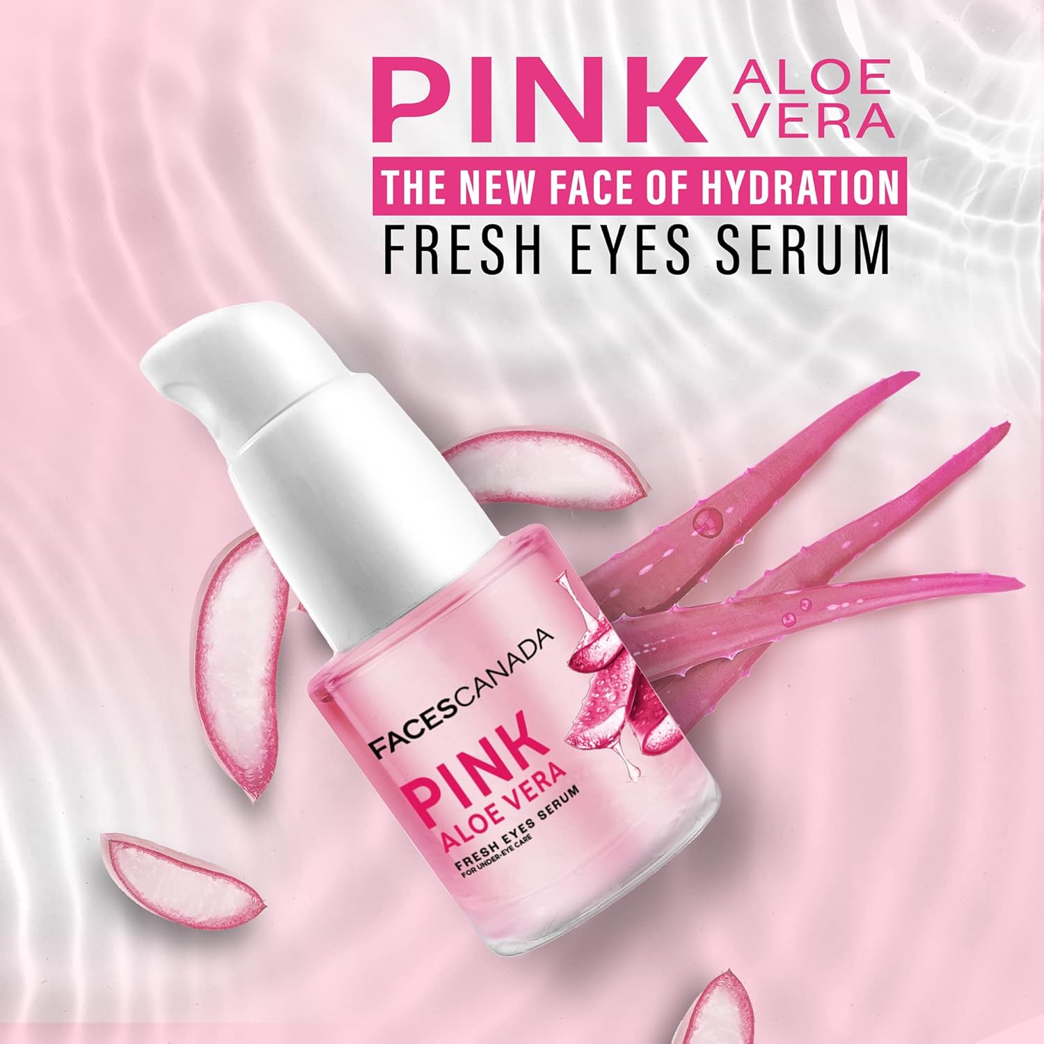 FACESCANADA Pink Aloe Vera Fresh Eyes Serum For Under-Eye Care, 15ml | Squalene, Witch Hazel & Quinoa Extracts | Anti-Ageing, Brightening & Intense Hydration | Helps Reduce Puffy Eyes & Dark Circles
