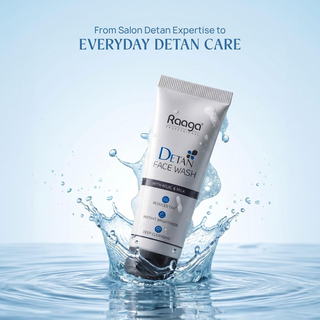 Raaga Professional De-Tan Face Wash with Kojic Acid & Milk | Reduces Tan | Instant Brightness | Deep Cleansing | For All Skin Types | 100 ml