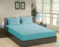 Trance Home Linen 100% Cotton 78x60 inch Queen Fitted 200TC Satin Stripe Elastic Fitted Bedsheet with 2 Pillow Covers Colour Sea Blue