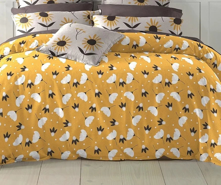 The Home Style Cotton Elastic Fitted All Around Printed Queen Size Double Bed Bedsheet wih 2 Pillow Cover Amber Flora