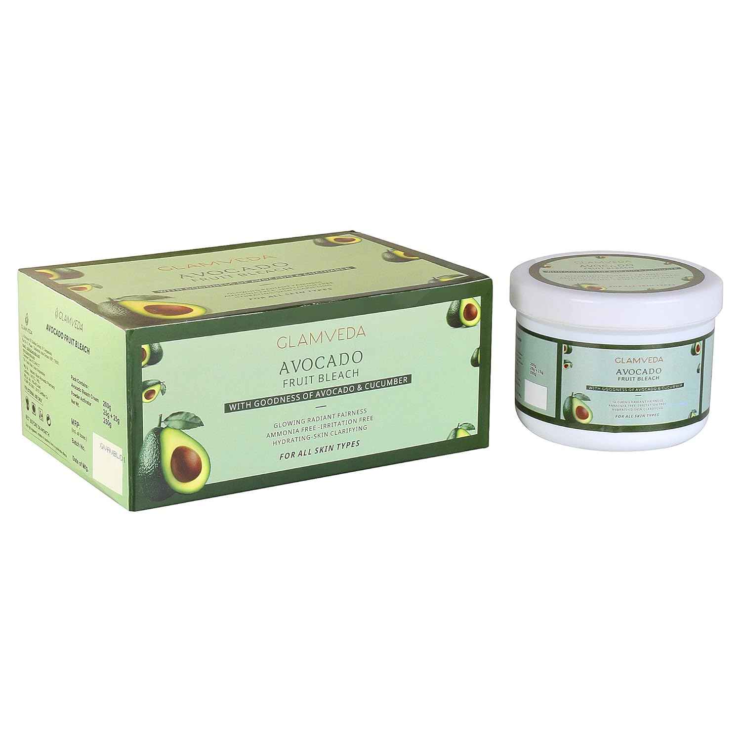 Glamveda Avocado Fruit Face & Body Cream Bleach - 250 gms