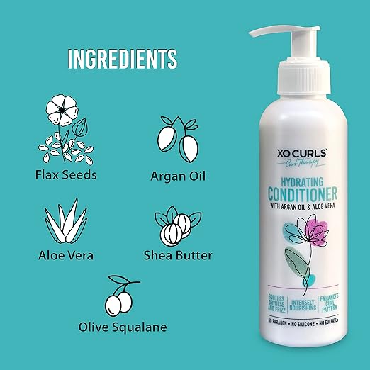 XO Curls Hydrating Conditioner with Argan Oil and Aloe Vera - 250 ml