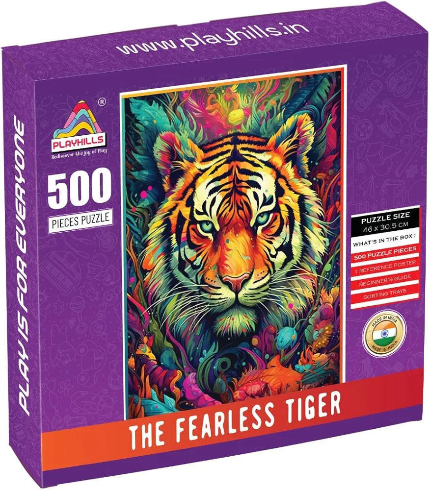 Playhills 500 Piece Wooden Jigsaw Puzzle Spirit Animal The Fearless Tiger for Teens & Adults