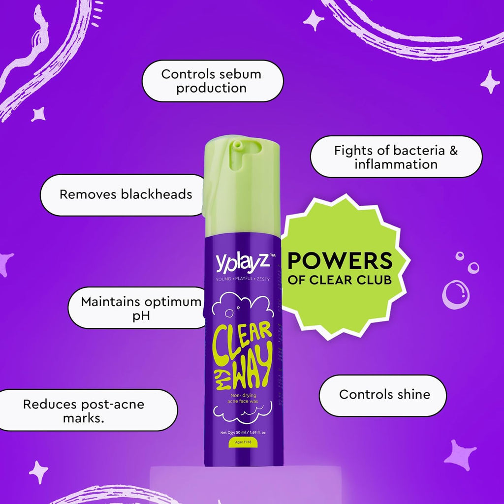 YPlayZ Clear My Way Acne Face Wash for Tweens & Teens - Ages 11-18 - 50 Ml