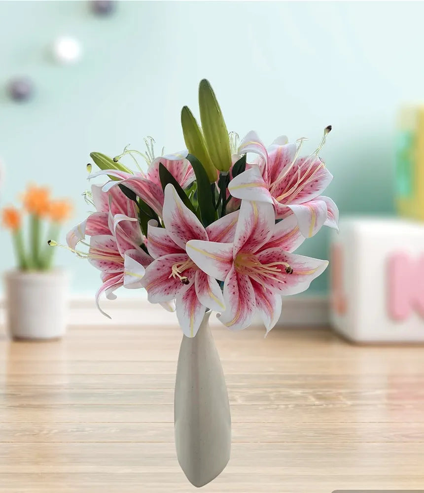 Lifelike Artificial Lily Flower Bunch Perfect for Vase/Pot Decoration 36 cm Height Set of 4 Stems