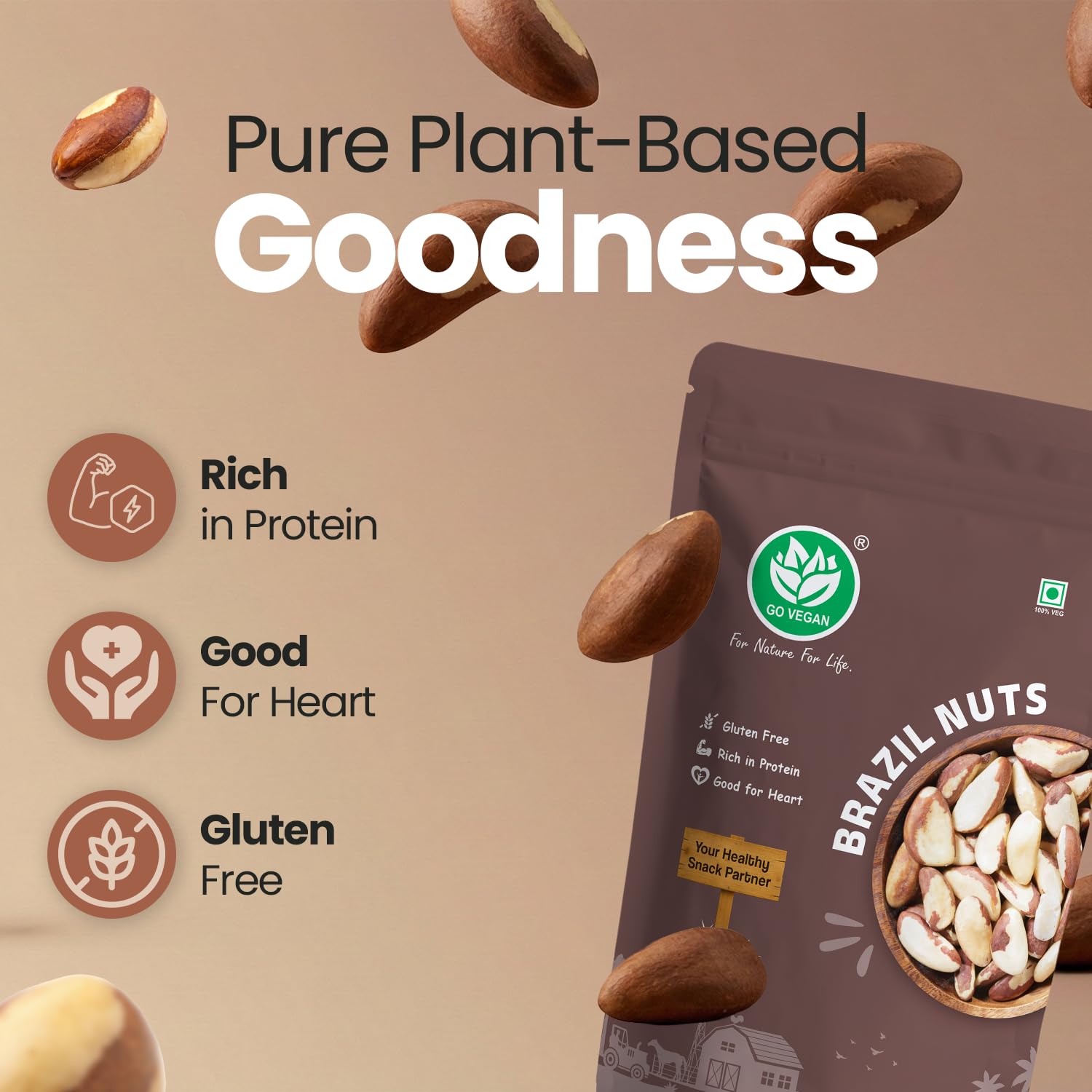GoVegan Premium Brazil Nuts 100gm | 100% Natural & Vegan | Rich in Selenium, Protein & Healthy Fats | Superfood for Energy
