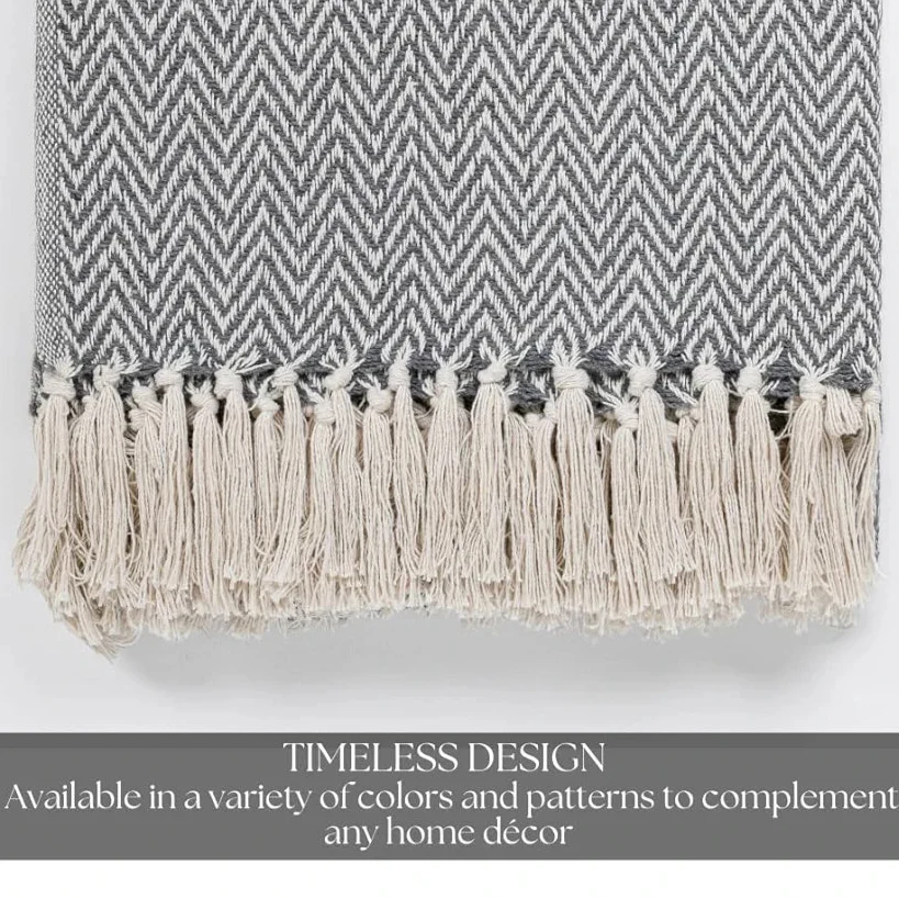 Homadorn All Season Cotton Weaved Throw Blanket Colour Grey