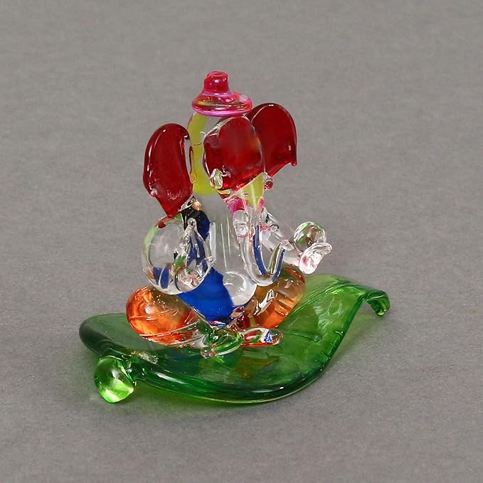 Ecraftindia Multicolored and Transparent Double Sided Crystal Car Paan Ganesha Showpiece
