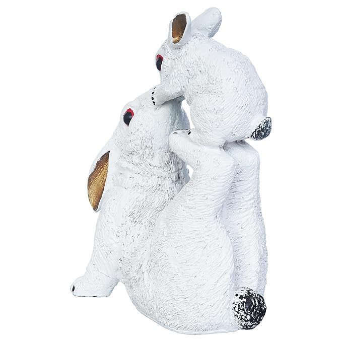 Ecraftindia Gold and White Rabbit Statue With Bunny Animal Figurines Decorative Showpiece for Home Decor
