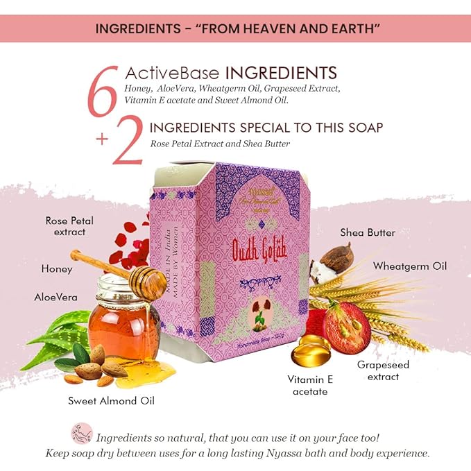 Nyassa Premium Oudh Golab Handmade Natural Bathing Soap - 150 Gms