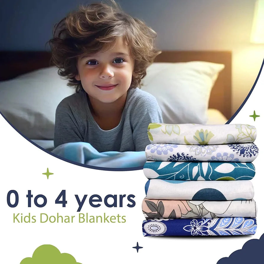 Divine Casa Floret 100% Cotton Single Kids Dohar 120 GSM Soft & Lightweight Throw Blanket Colour Green Blue