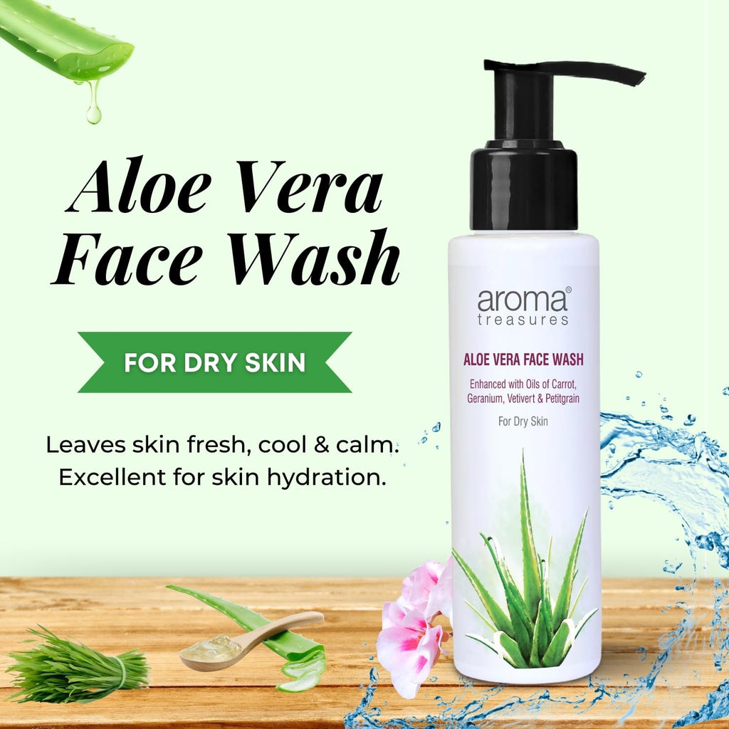 Aroma Treasures Aloe Vera Face Wash for Men & Women | Gentle Hydrating Cleanser with Chamomile, Calendula & Hibiscus | Natural Oil Control & Brightening Facewash – 100ml