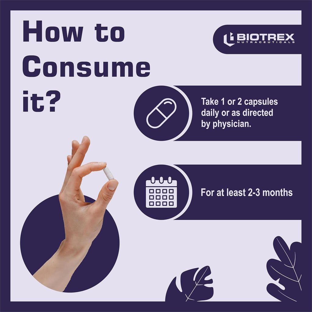 Biotrex Nutraceuticals L-Taurine 500mg Supplement, Energy, Heart, Brain & Eye Health Support, Cardiovascular system, 120 Vegetarian Capsules