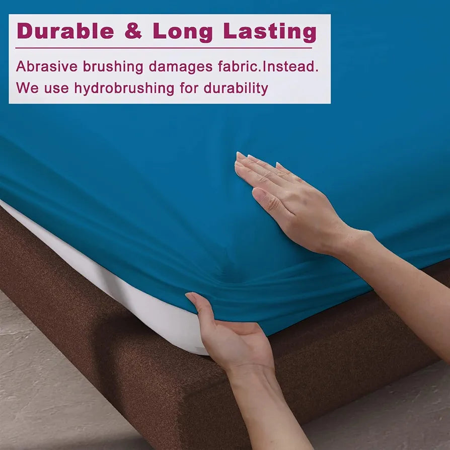 Trance Home Linen 100% Cotton 78x60 inch Queen Elastic Fitted Bedsheet 400TC Premium Queen Double Bed Size with 2 Pillow Covers Colour Peacock Blue