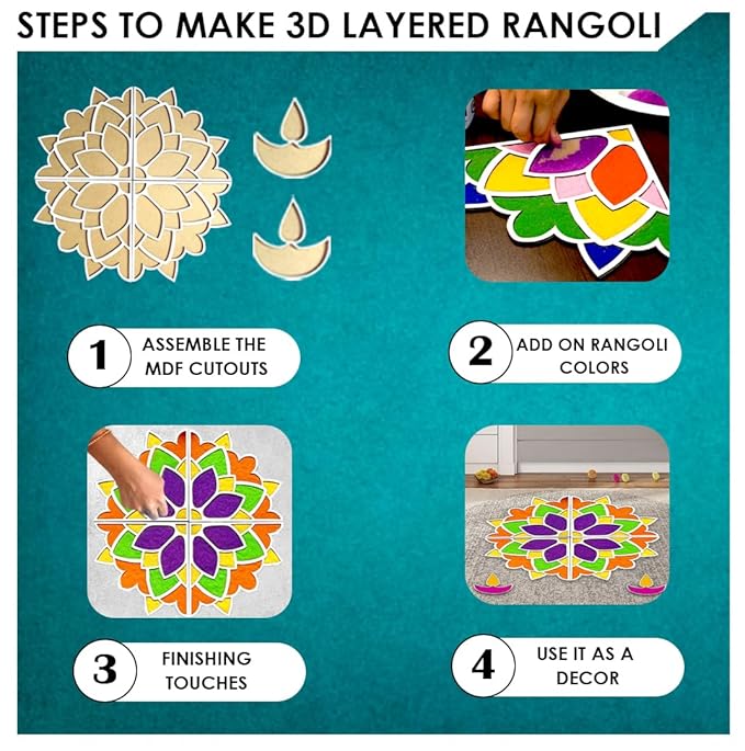 Solobolo Diy Rangoli Mats for Pooja Decoration | 4 Pieces Mdf 18 Inches Lotus Flower Rangoli Stencils for Door Entrance