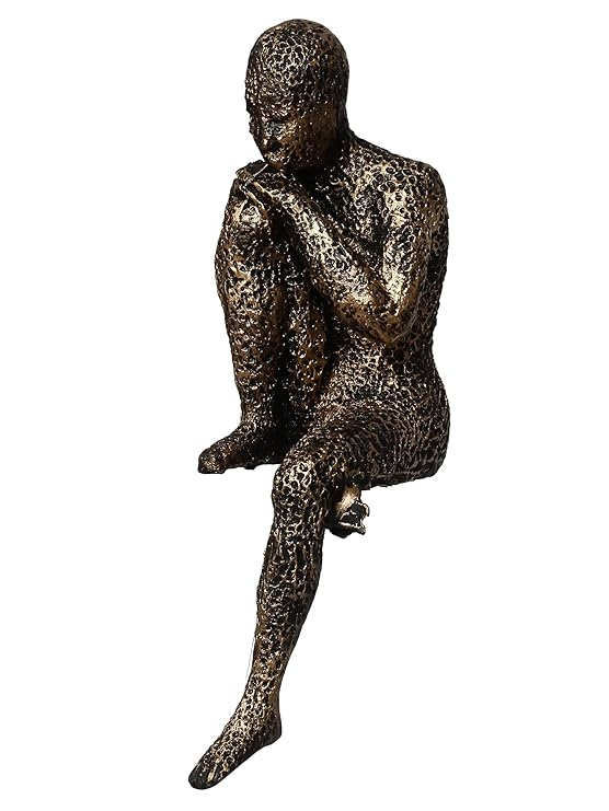 Ecraftindia Man Sitting in Thinking Position Handcrafted Decorative Showpiece | Brown