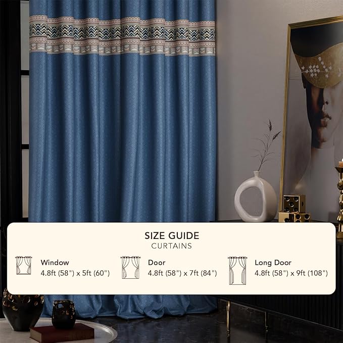 Stoa Paris Curtain for Home Single pc Patterned Curtain for Door Colour Celestial Blue