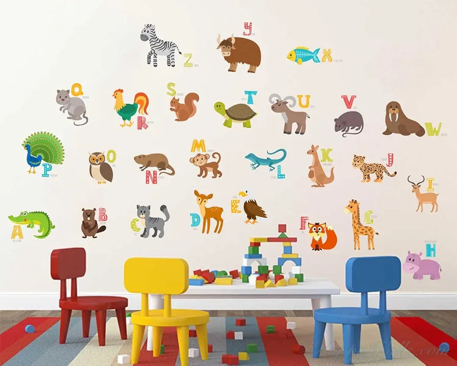 Rawpockets Decal ABCD English Alphabets Animals Name Baby Décor Wall Sticker