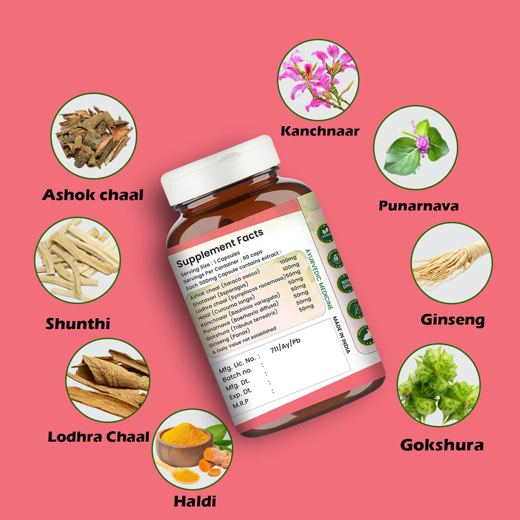 OvarEase | Ayurvedic Herbal Capsules | Traditionally Used to Support Hormonal Balance & Irregular Period | 60 Veg Capsules (Pack Of 1)
