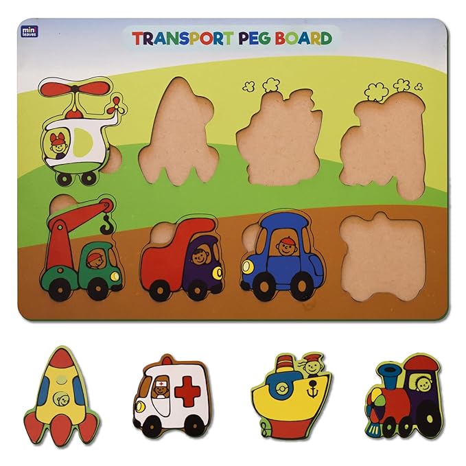 Mini Leaves Wooden Transport Vehicles Puzzles for 3+ 8 Pieces | Early Learning Educational Toys Multicolor